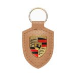 Porsche Crest Perforated Leather Keychain Beige