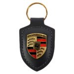 Porsche Crest Keychain Leather, Black