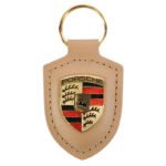 Porsche Crest Keychain Leather, Beige