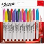 Sharpie Permanent Markers, Fine Point, Assorted, 18 Count