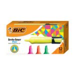 BIC Brite Liner Flat Highlighter, Assorted Colors, Chisel Tip, 12-Count