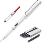 Lamy Safari White Fine Nib (Z28) Converter and Wipe with 5 Black Ink Cartridges